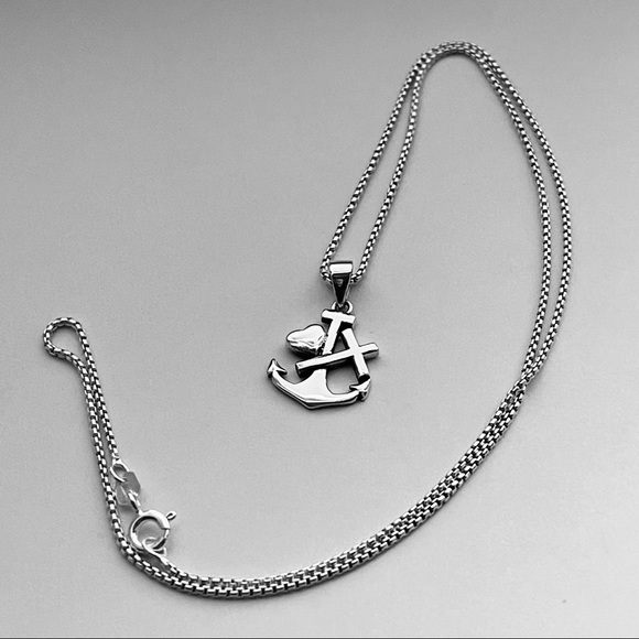 Sterling Silver Anchor W/ Heart and Cross Necklace, Silver Necklace - Picture 3 of 12